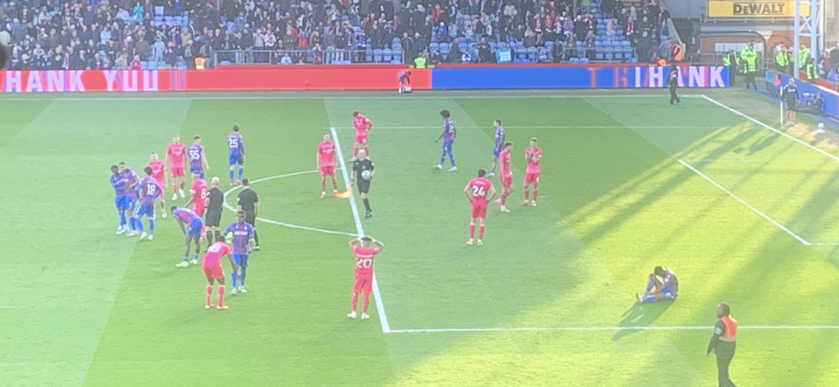 Town players show their disappointment following a 1-0 defeat at Crystal Palace